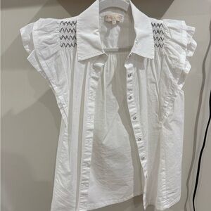 Ramy Brook White Button-Front Flutter Sleeve Blouse